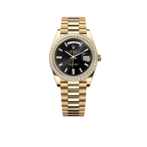 Rolex Day-Date 40mm Yellow Gold Onyx Baguette Diamond Dial Baguette Bezel m228398tbr-0001